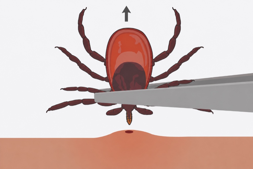 Pulling the tick straight up with steady upward pressure