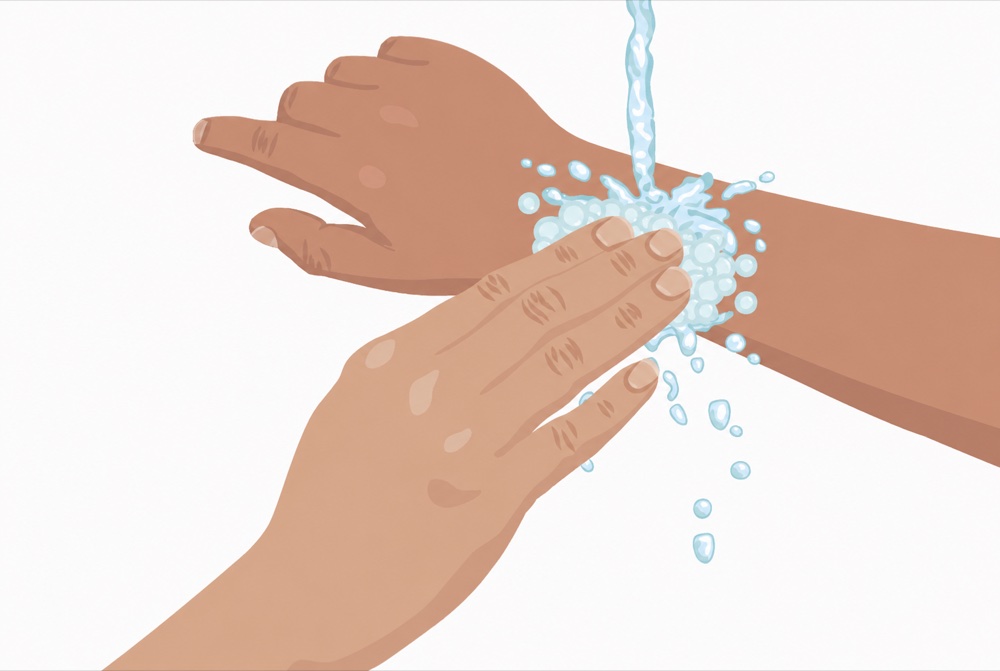 Washing the bite site and hands under running water