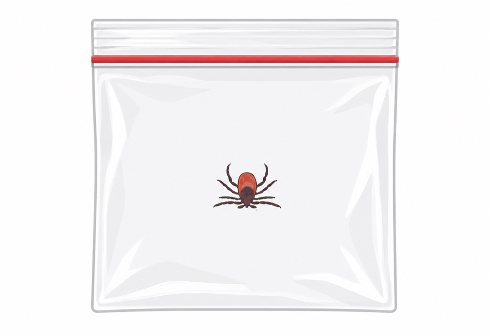The removed tick sealed in a zip-lock bag